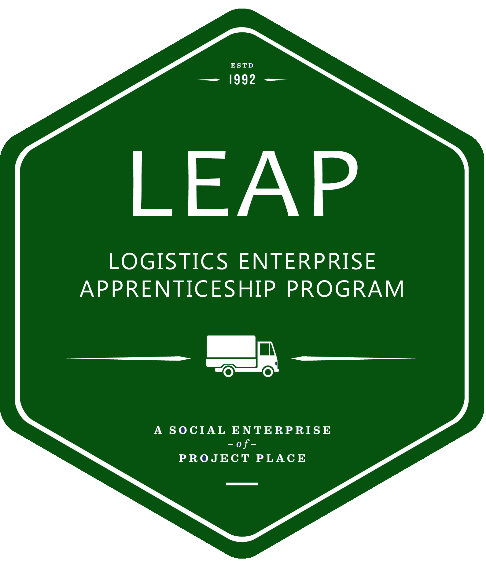 Logistics enterprise apprenticeship program logo, dark green hexagon